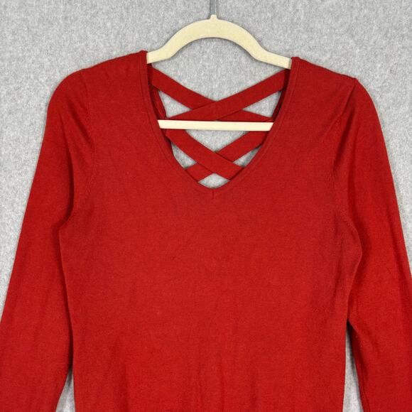 Love Ellie Sweater Womens Small Rust Burnt Criss Cross Back Thin Career‎ Office - Picture 2 of 10